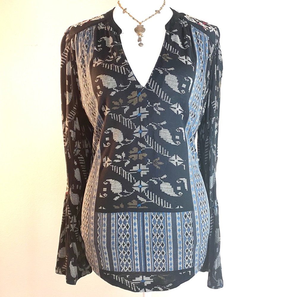 Lucky Brand Embroidered Bell Sleeve Blouse